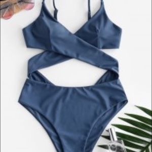 Zaful wrap bodice cut out one piece in blue